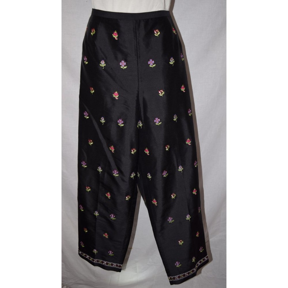 NWOT Talbots Black Embroidered Silk Pants size 16 - Picture 2 of 6